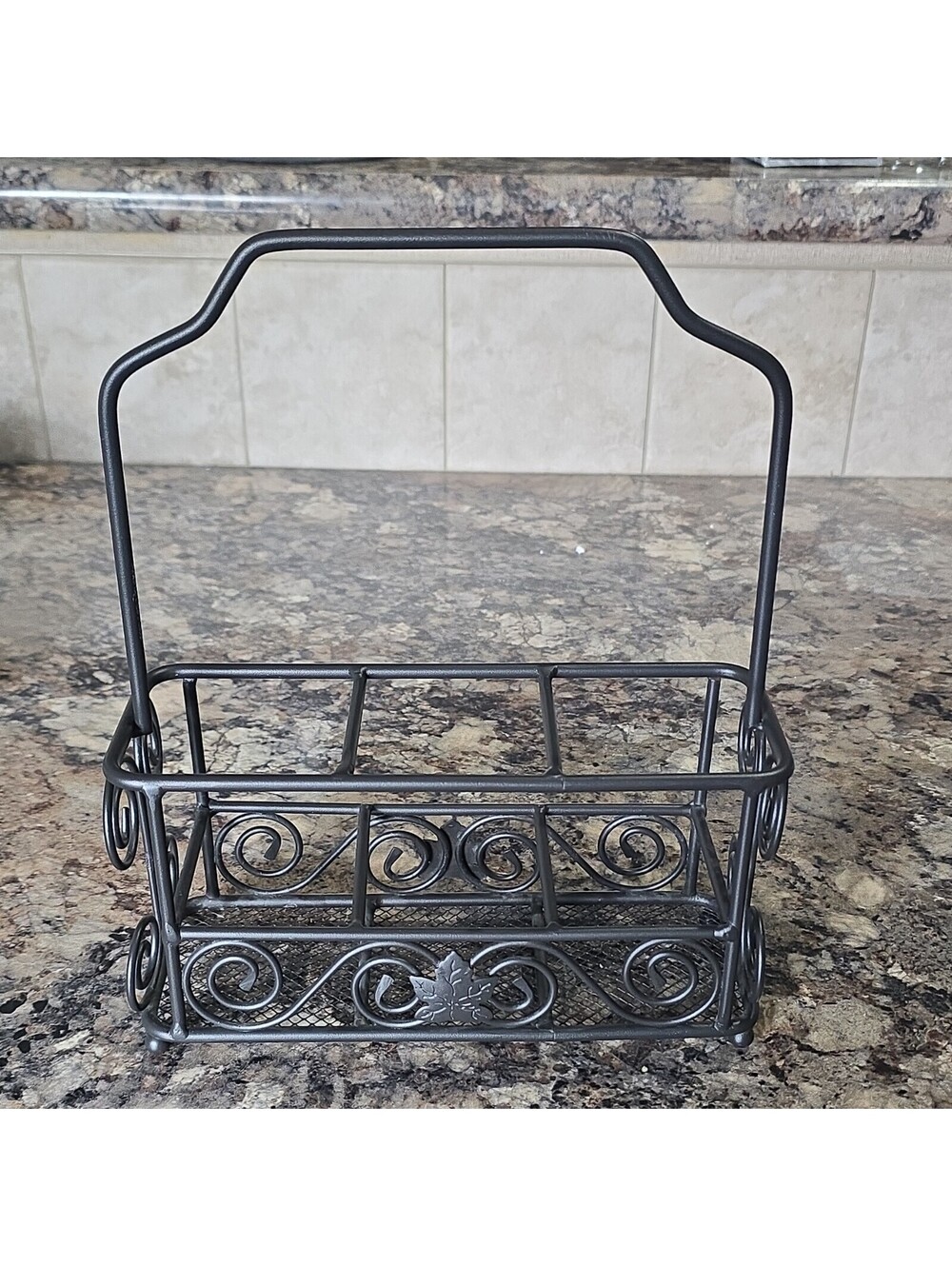 Longaberger Silverware Holder Black Wrought Iron Utensil Caddy Great Outdoors